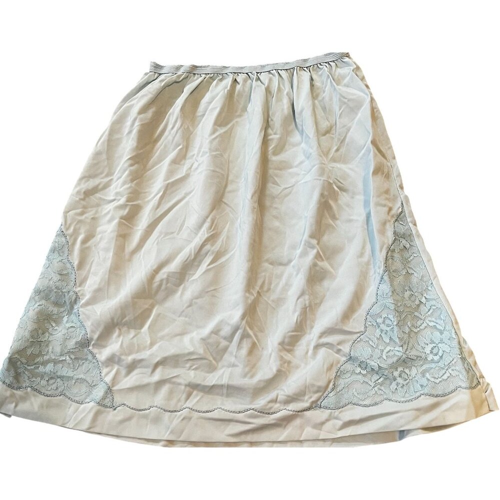 Vintage Light Blue Mini Slip with Lace Accents Size Small